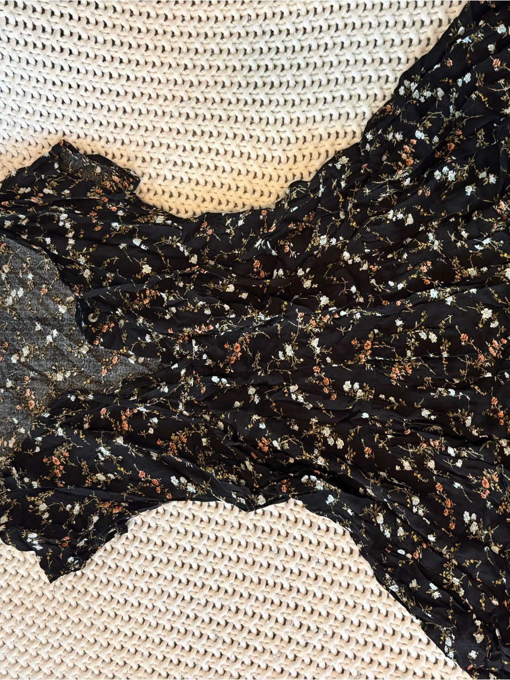 Black Floral Mini Dress with Ruffle Hem - Women